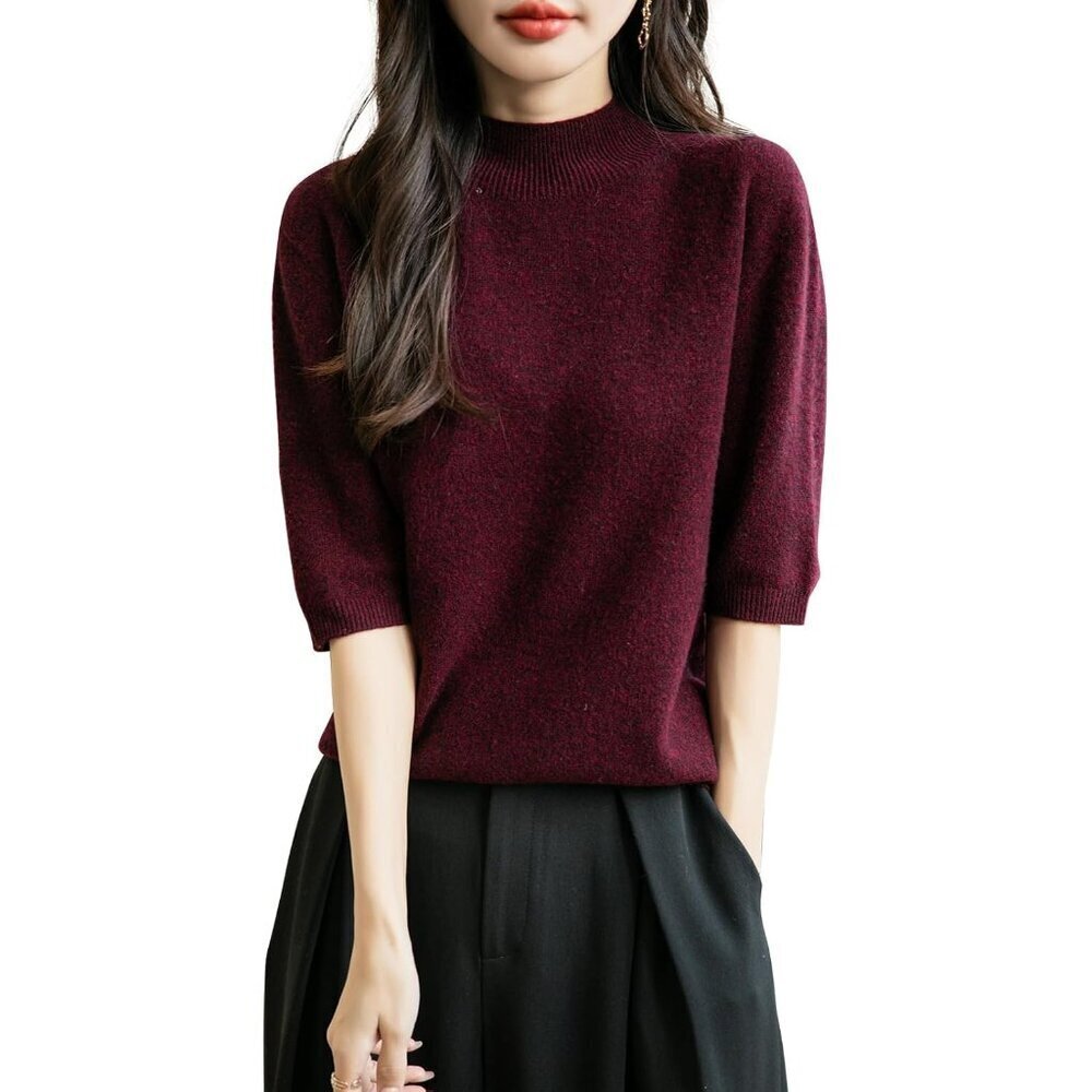 Women's Merino Wool Sweater Small Seamless Knit Mock Neck Casual